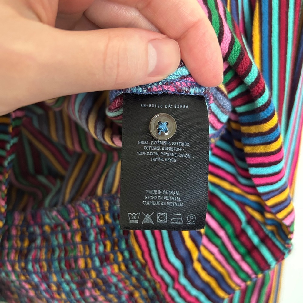 Maeve Anthropologie Striped Wrap Blouse Multicolor 0P Petite Smocked Tie Back - Picture 3 of 7